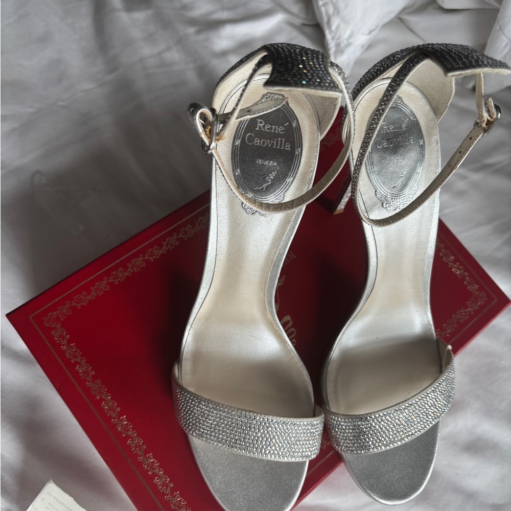 Rene Caovilla Glittering Silver Heels